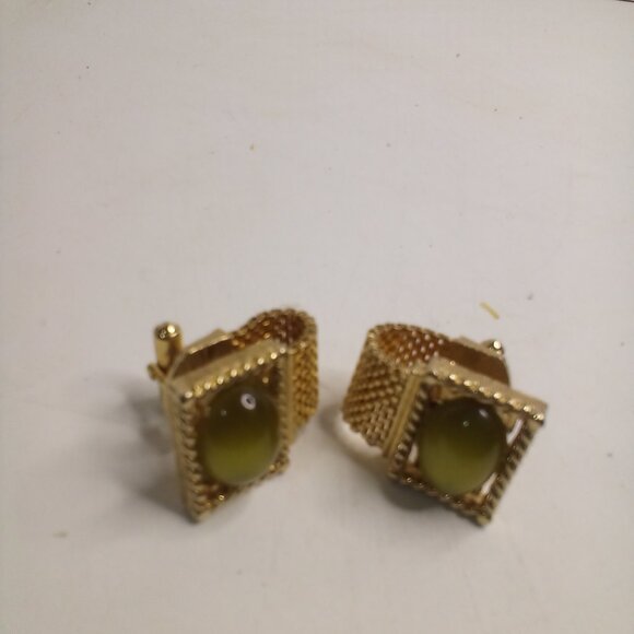 Swank Cufflinks Vintage Rectangle Green Stone - Picture 6 of 8